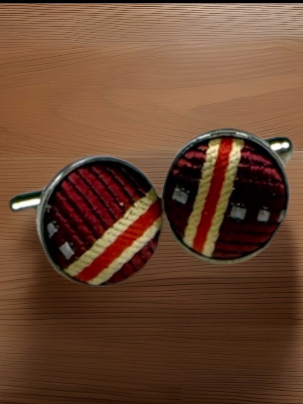 Men's Burgundy and Gold Round Cufflinks